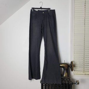 Gray Denim Wide Bottom Raw Hem Pants